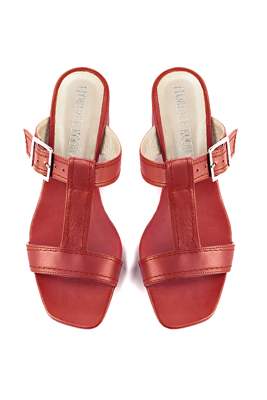 Cardinal red women's fully open mule sandals. Square toe. Low flare heels - Florence KOOIJMAN